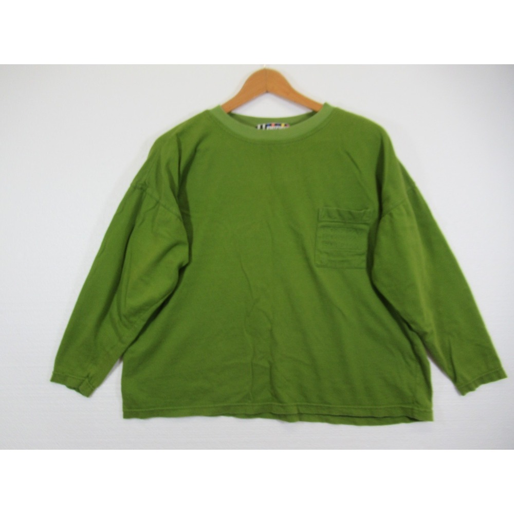 Vintage 90s Forenza Cropped Boxy Oversized T-shirt Women Large Green Long Sleeve